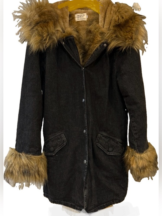 ASA Fashion Group Jackets & Blazers - Denim by ASA Women’s Black Hooded Parka Coat Taupe Faux Fur Trim Size M